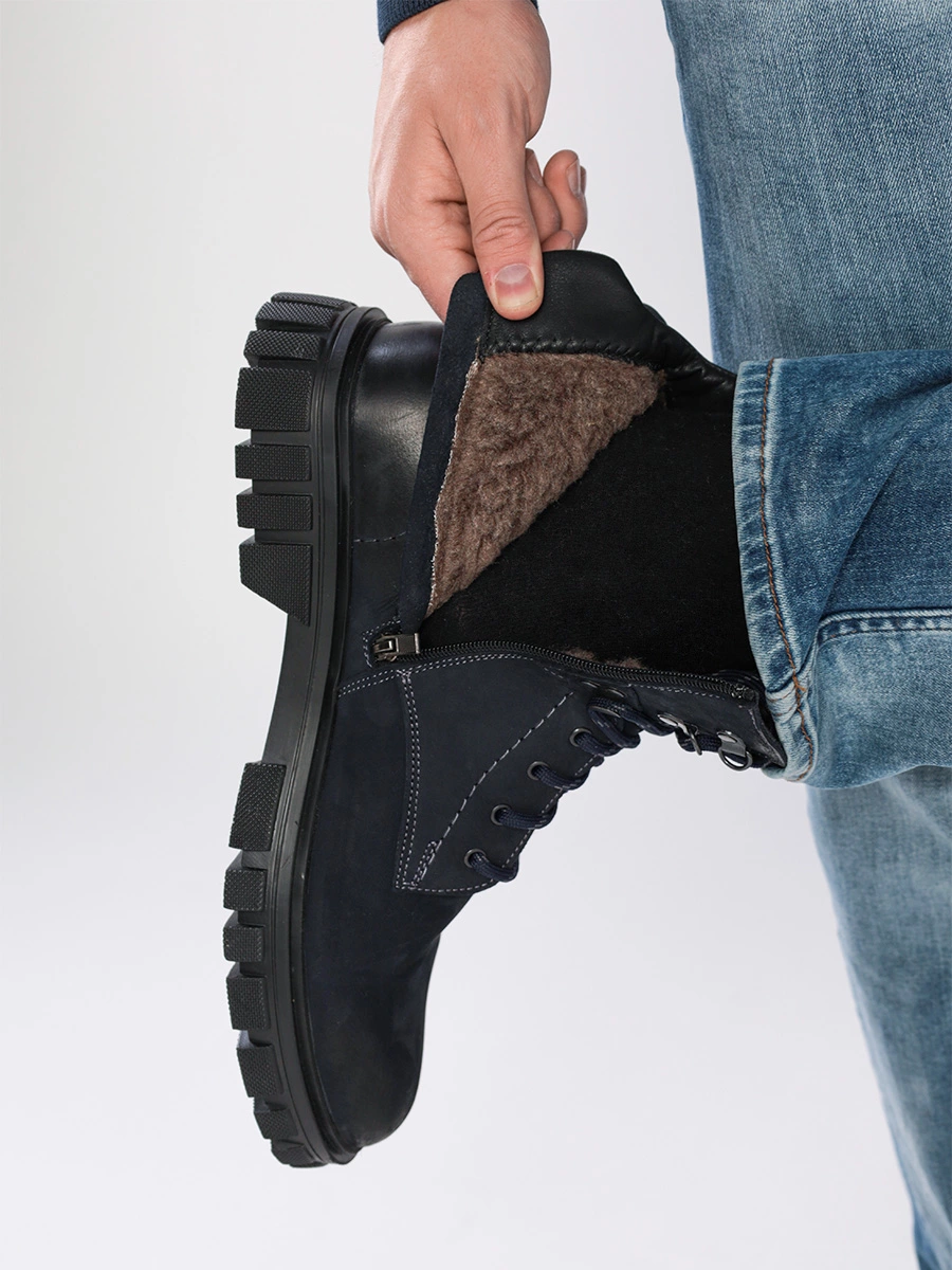 Ботинки-дерби темно-синего цвета со шнуровкой и молнией